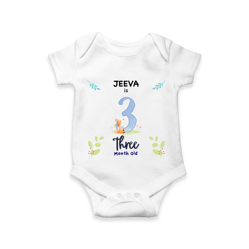 3 Month Milestone Baby Bodysuit Outfit | Personalized Romper/Onesie | Perfect for Photoshoots - WHITE - New Born (Chest 14")