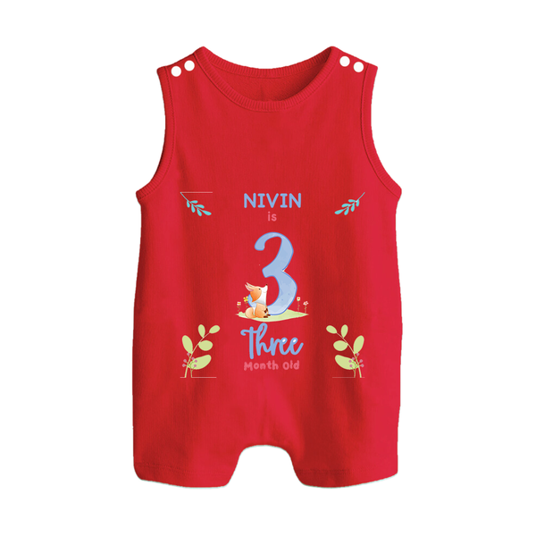 3 Month Milestone Baby Romper Suit/ Sleeveless Romper Outfit | Personalized Romper Suit/ Sleeveless Romper | Perfect for Photoshoots - RED - 0 - 5 Months Old (Chest 18")