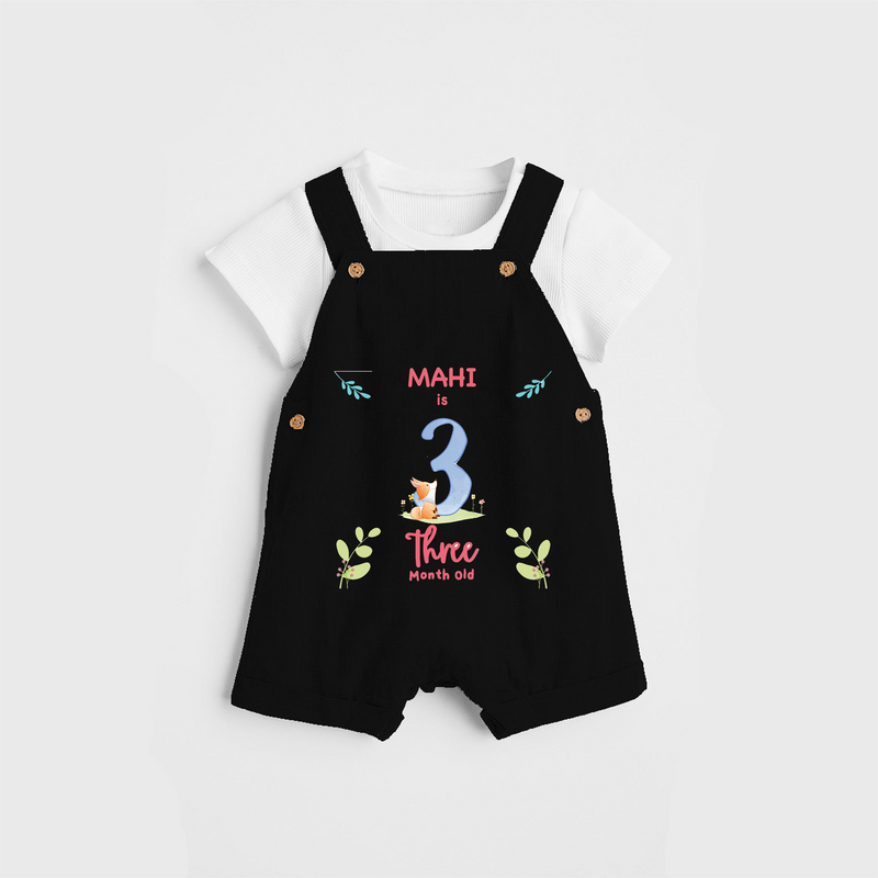 Celebrate The 3rd Month Birthday Custom Dungaree set, Personalized with your little one's name - BLACK - 0 - 5 Months Old (Chest 17")