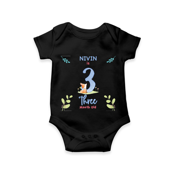 3 Month Milestone Baby Bodysuit Outfit | Personalized Romper/Onesie | Perfect for Photoshoots - BLACK - New Born (Chest 14")
