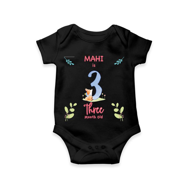 Celebrate The 3rd Month Birthday Custom Romper/ Onesie, Personalized with your little one's name - BLACK - 0 - 3 Months Old (Chest 16")