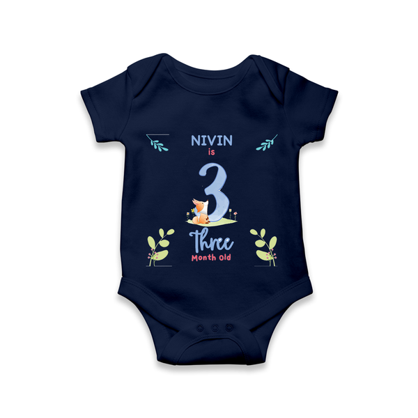 3 Month Milestone Baby Bodysuit Outfit | Personalized Romper/Onesie | Perfect for Photoshoots - NAVY BLUE - New Born (Chest 14")