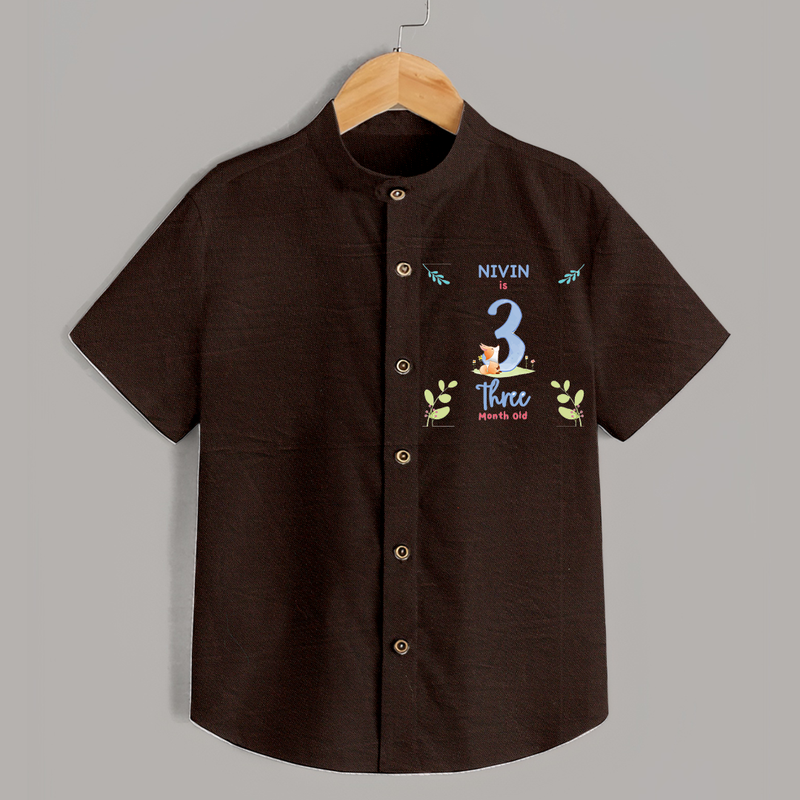 3 Month Milestone Baby Shirt Outfit | Personalized Shirt | Perfect for Photoshoots - CHOCOLATE BROWN - 0 - 6 Months Old (Chest 23")