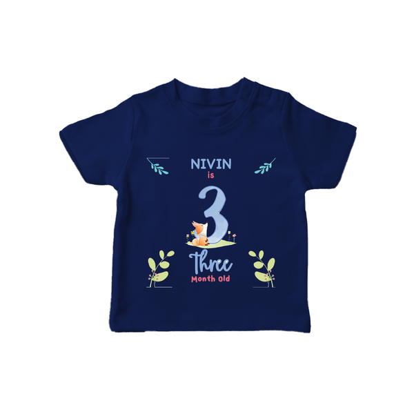 3 Month Milestone Baby T-Shirt Outfit | Personalized T-Shirt | Perfect for Photoshoots - NAVY BLUE - 0-5 Months Old (Chest 17")