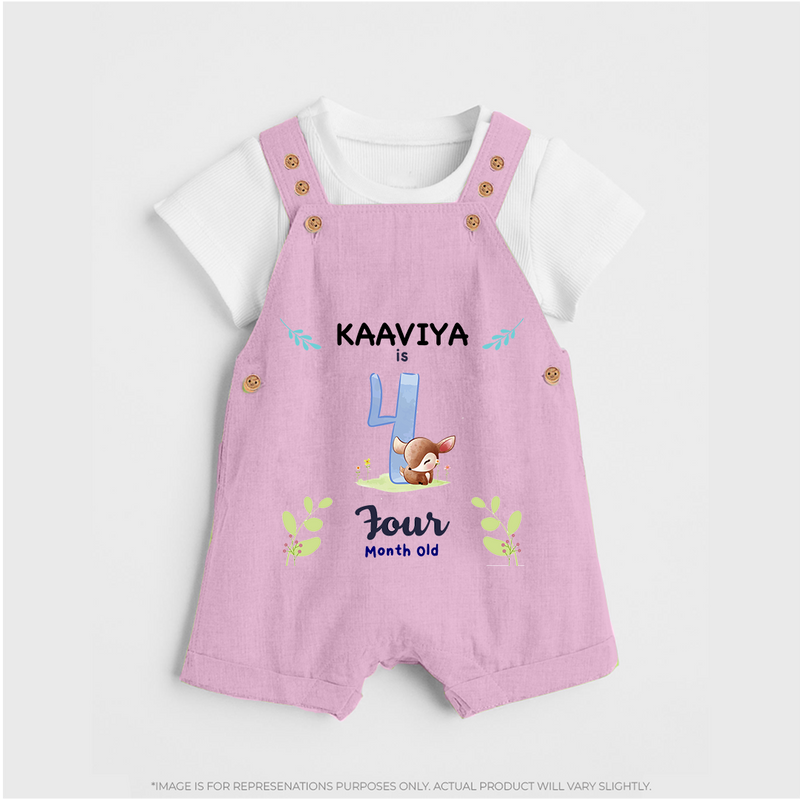 4 Month Milestone Baby Dungaree Set Outfit | Personalized Dungaree Set | Perfect for Photoshoots - BABY PINK - 0 - 5 Months Old (Chest 18")