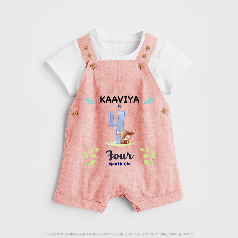 4 Month Milestone Baby Dungaree Set Outfit | Personalized Dungaree Set | Perfect for Photoshoots - PEACH - 0 - 5 Months Old (Chest 18")