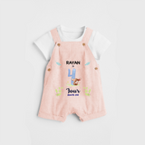 Celebrate The 4th Month Birthday Custom Dungaree set, Personalized with your little one's name - PEACH - 0 - 5 Months Old (Chest 17")