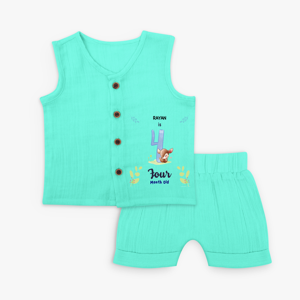 Celebrate your kids fourth month  - Personalized Jabla set - AQUA GREEN - 0 - 3 Months Old (Chest 9.8")