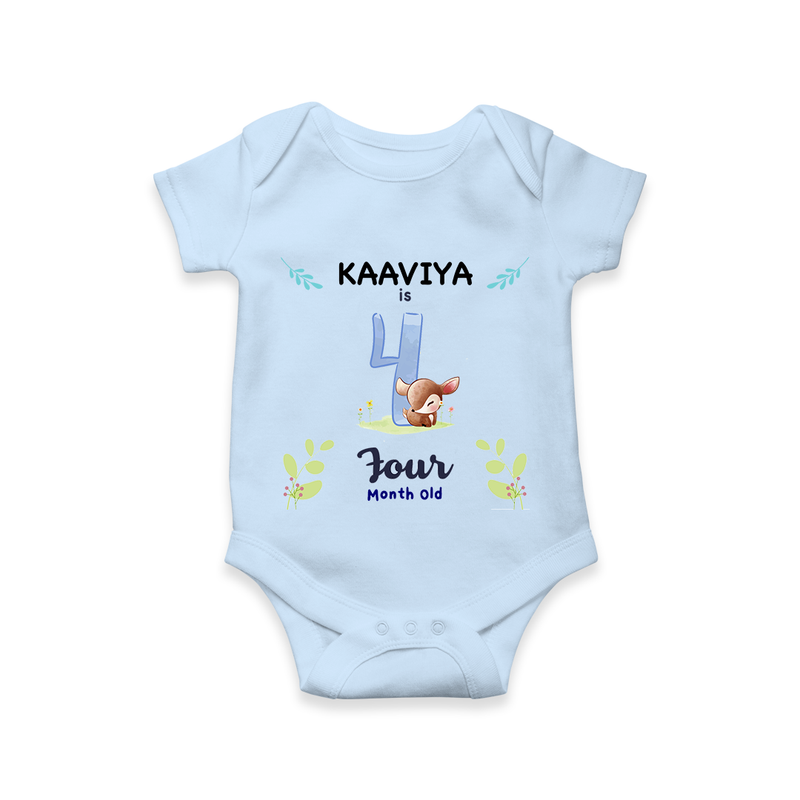 4 Month Milestone Baby Bodysuit Outfit | Personalized Romper/Onesie | Perfect for Photoshoots - BABY BLUE - New Born (Chest 14")