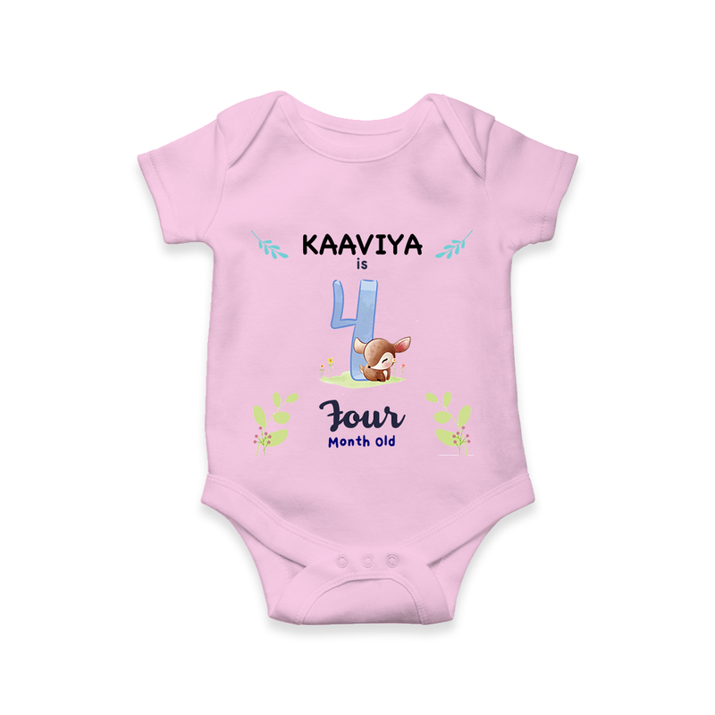 4 Month Milestone Baby Bodysuit Outfit | Personalized Romper/Onesie | Perfect for Photoshoots - BABY PINK - New Born (Chest 14")