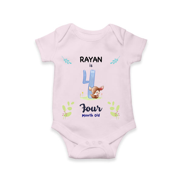 Celebrate The 4th Month Birthday Custom Romper/ Onesie, Personalized with your little one's name - BABY PINK - 0 - 3 Months Old (Chest 16")