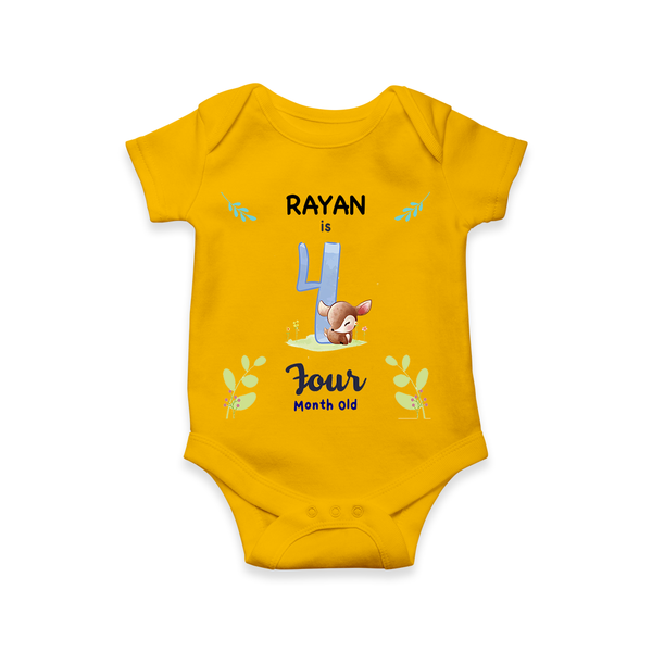 Celebrate The 4th Month Birthday Custom Romper/ Onesie, Personalized with your little one's name - CHROME YELLOW - 0 - 3 Months Old (Chest 16")