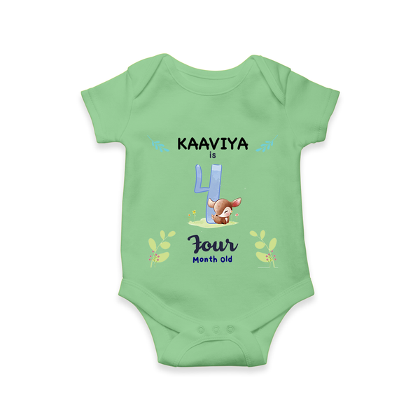 4 Month Milestone Baby Bodysuit Outfit | Personalized Romper/Onesie | Perfect for Photoshoots - GREEN - New Born (Chest 14")