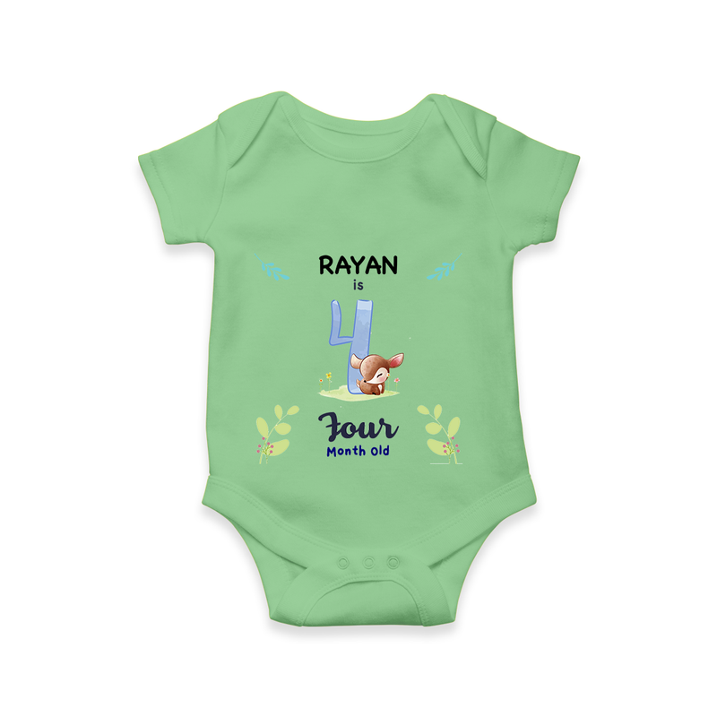 Celebrate The 4th Month Birthday Custom Romper/ Onesie, Personalized with your little one's name - GREEN - 0 - 3 Months Old (Chest 16")