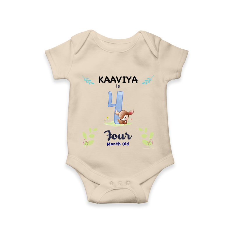 4 Month Milestone Baby Bodysuit Outfit | Personalized Romper/Onesie | Perfect for Photoshoots - IVORY - New Born (Chest 14")