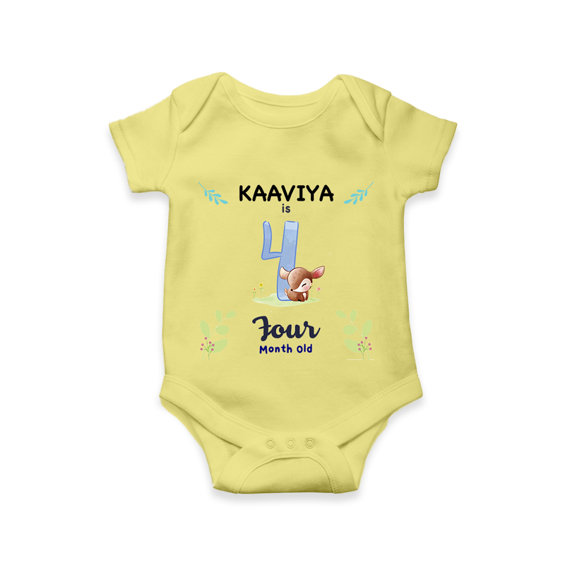 4 Month Milestone Baby Bodysuit Outfit | Personalized Romper/Onesie | Perfect for Photoshoots - PASTEL YELLOW - New Born (Chest 14")