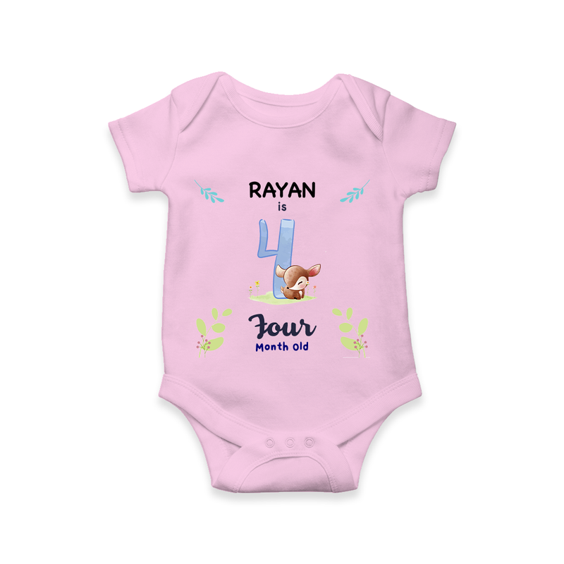 Celebrate The 4th Month Birthday Custom Romper/ Onesie, Personalized with your little one's name - PINK - 0 - 3 Months Old (Chest 16")
