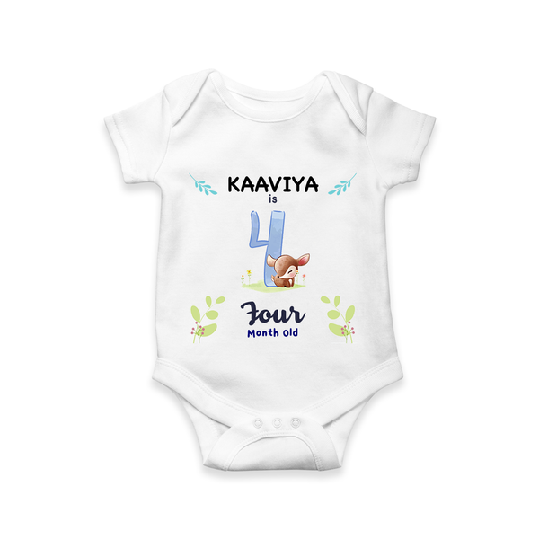 4 Month Milestone Baby Bodysuit Outfit | Personalized Romper/Onesie | Perfect for Photoshoots - WHITE - New Born (Chest 14")