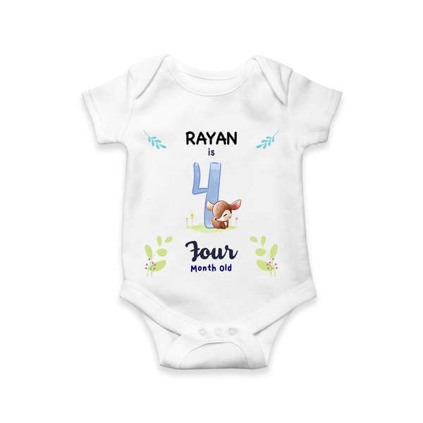 Celebrate The 4th Month Birthday Custom Romper/ Onesie, Personalized with your little one's name - WHITE - 0 - 3 Months Old (Chest 16")