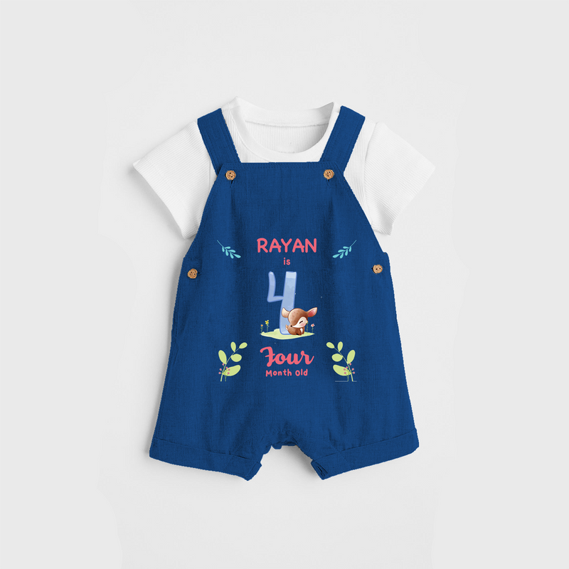 Celebrate The 4th Month Birthday Custom Dungaree set, Personalized with your little one's name - COBALT BLUE - 0 - 5 Months Old (Chest 17")