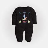 4 Month Milestone Baby Full Sleeve Bodysuit/ Sleep Suit/ Jumpsuit Outfit | Personalized Full Sleeve Bodysuit/ Sleep Suit/ Jumpsuit | Perfect for Photoshoots - BLACK - New Born (Chest 7.5")