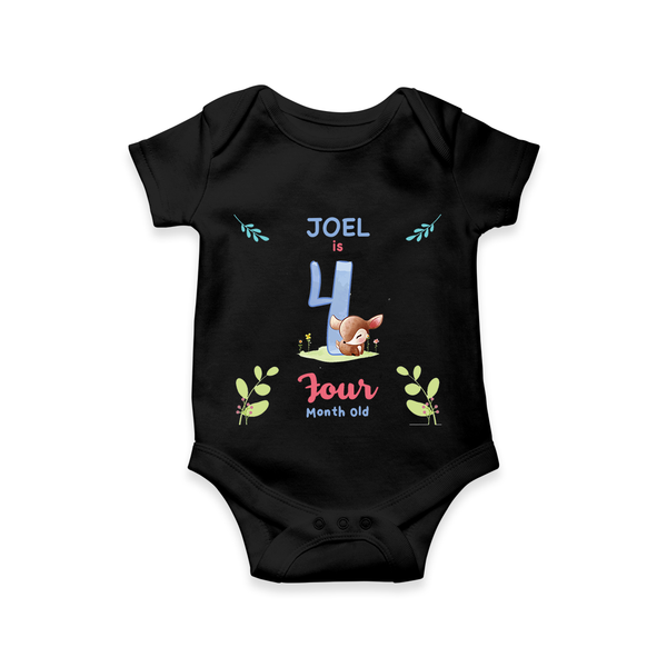4 Month Milestone Baby Bodysuit Outfit | Personalized Romper/Onesie | Perfect for Photoshoots - BLACK - New Born (Chest 14")