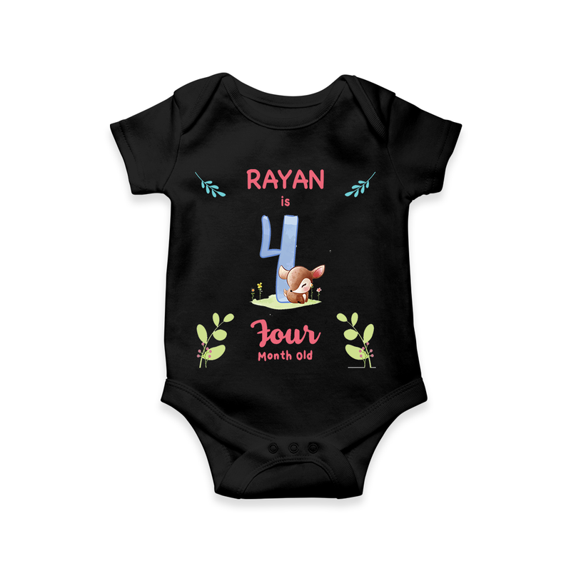 Celebrate The 4th Month Birthday Custom Romper/ Onesie, Personalized with your little one's name - BLACK - 0 - 3 Months Old (Chest 16")