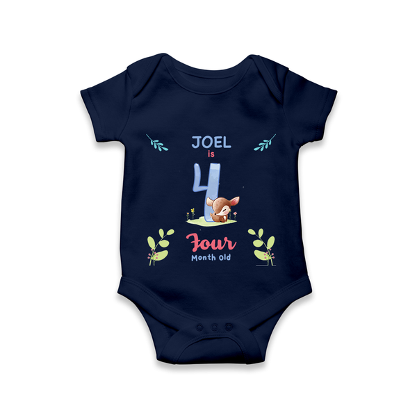 4 Month Milestone Baby Bodysuit Outfit | Personalized Romper/Onesie | Perfect for Photoshoots - NAVY BLUE - New Born (Chest 14")