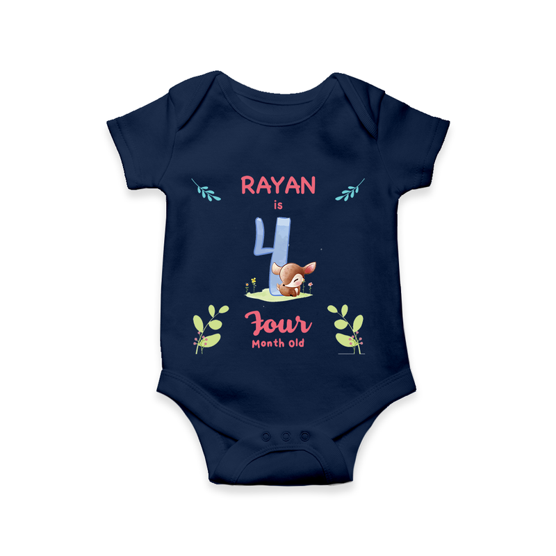 Celebrate The 4th Month Birthday Custom Romper/ Onesie, Personalized with your little one's name - NAVY BLUE - 0 - 3 Months Old (Chest 16")