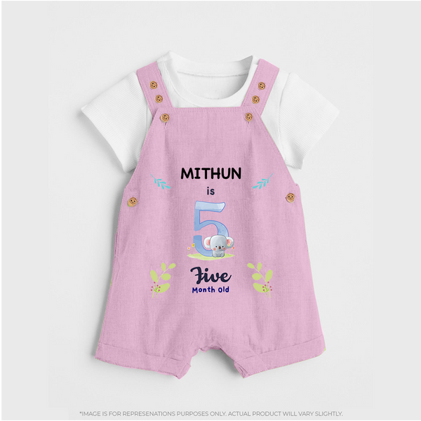 5 Month Milestone Baby Dungaree Set Outfit | Personalized Dungaree Set | Perfect for Photoshoots - BABY PINK - 0 - 5 Months Old (Chest 18")