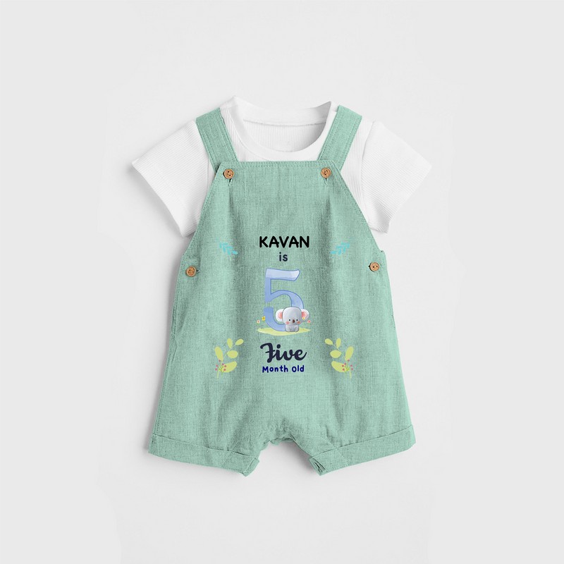 Celebrate The 5th Month Birthday Custom Dungaree set, Personalized with your little one's name - LIGHT GREEN - 0 - 5 Months Old (Chest 17")