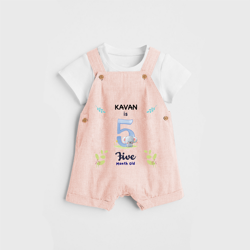 Celebrate The 5th Month Birthday Custom Dungaree set, Personalized with your little one's name - PEACH - 0 - 5 Months Old (Chest 17")