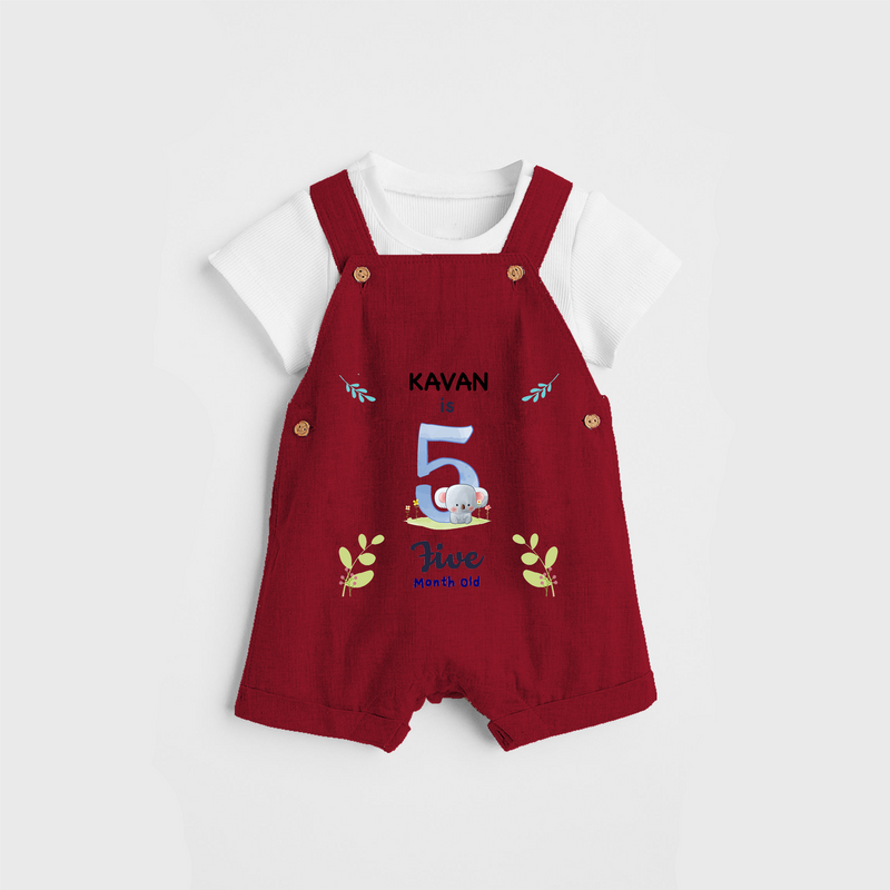 Celebrate The 5th Month Birthday Custom Dungaree set, Personalized with your little one's name - RED - 0 - 5 Months Old (Chest 17")