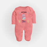 5 Month Milestone Baby Full Sleeve Bodysuit/ Sleep Suit/ Jumpsuit Outfit | Personalized Full Sleeve Bodysuit/ Sleep Suit/ Jumpsuit | Perfect for Photoshoots - PEACH - New Born (Chest 7.5")