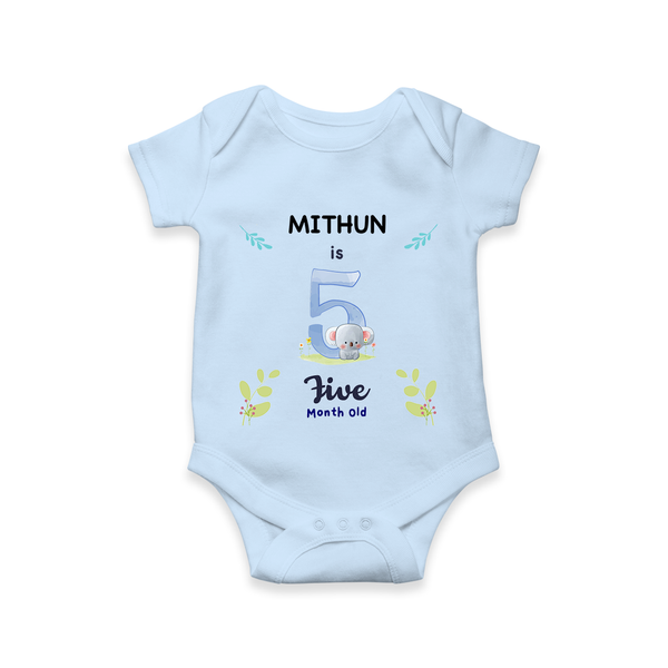 5 Month Milestone Baby Bodysuit Outfit | Personalized Romper/Onesie | Perfect for Photoshoots - BABY BLUE - New Born (Chest 14")