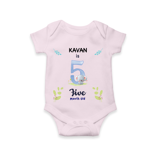 Celebrate The 5th Month Birthday Custom Romper/ Onesie, Personalized with your little one's name - BABY PINK - 0 - 3 Months Old (Chest 16")