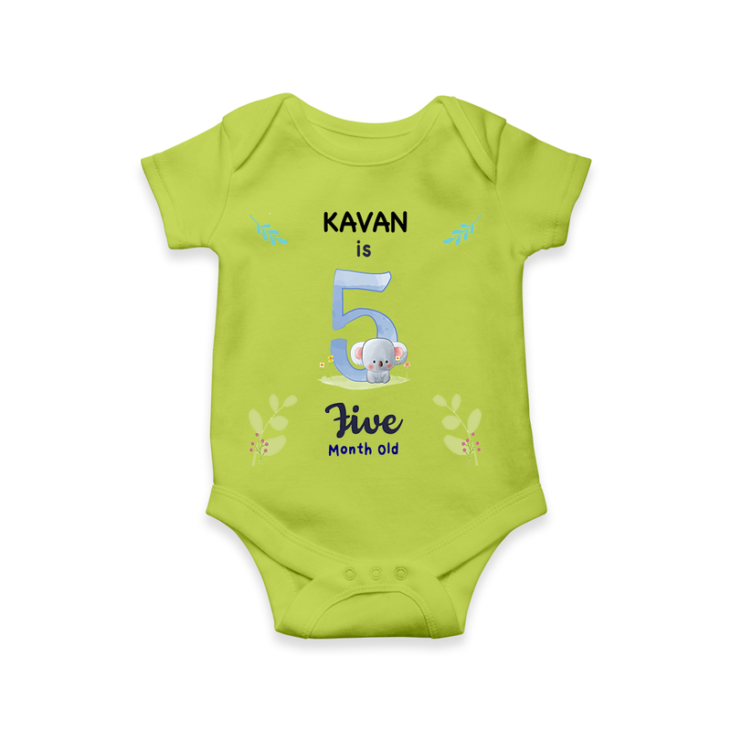 Celebrate The 5th Month Birthday Custom Romper/ Onesie, Personalized with your little one's name - LIME GREEN - 0 - 3 Months Old (Chest 16")