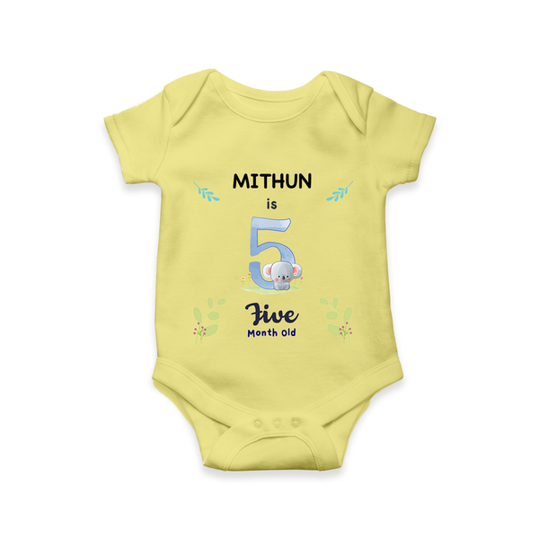 5 Month Milestone Baby Bodysuit Outfit | Personalized Romper/Onesie | Perfect for Photoshoots - PASTEL YELLOW - New Born (Chest 14")