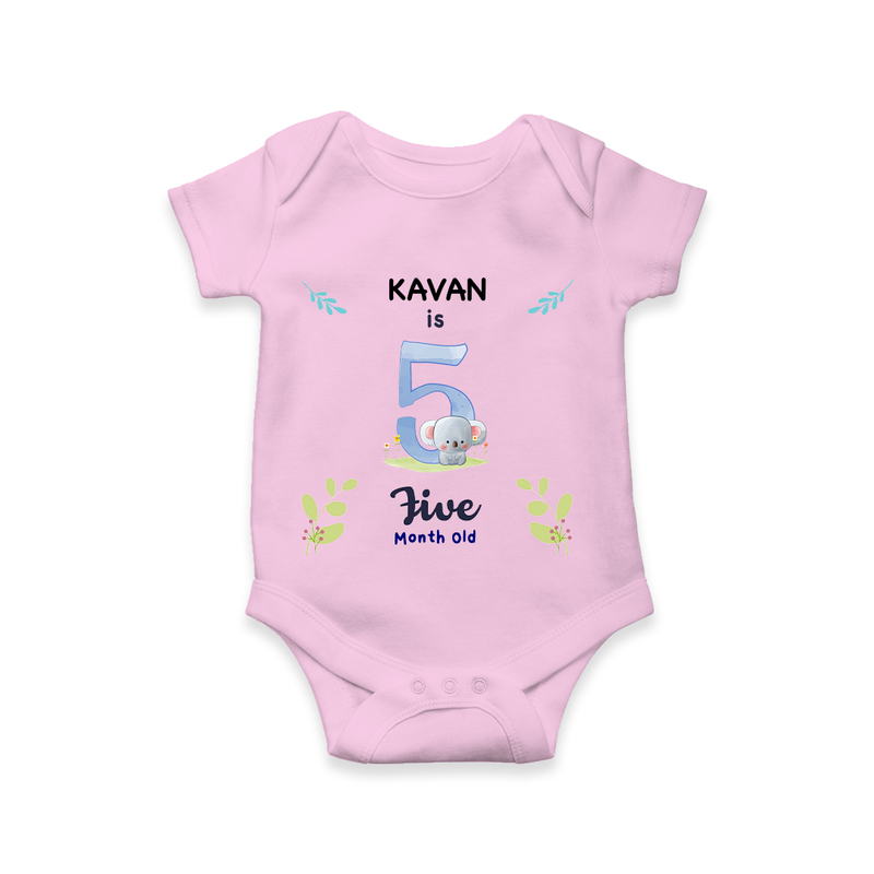 Celebrate The 5th Month Birthday Custom Romper/ Onesie, Personalized with your little one's name - PINK - 0 - 3 Months Old (Chest 16")