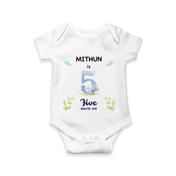 5 Month Milestone Baby Bodysuit Outfit | Personalized Romper/Onesie | Perfect for Photoshoots - WHITE - New Born (Chest 14")