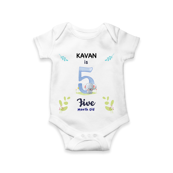 Celebrate The 5th Month Birthday Custom Romper/ Onesie, Personalized with your little one's name - WHITE - 0 - 3 Months Old (Chest 16")
