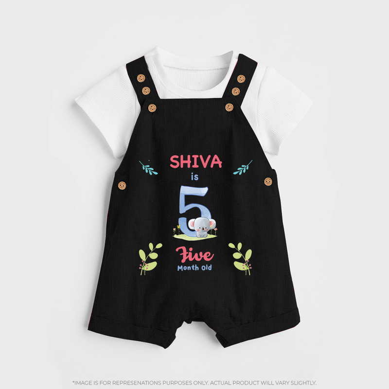 5 Month Milestone Baby Dungaree Set Outfit | Personalized Dungaree Set | Perfect for Photoshoots - BLACK - 0 - 5 Months Old (Chest 18")