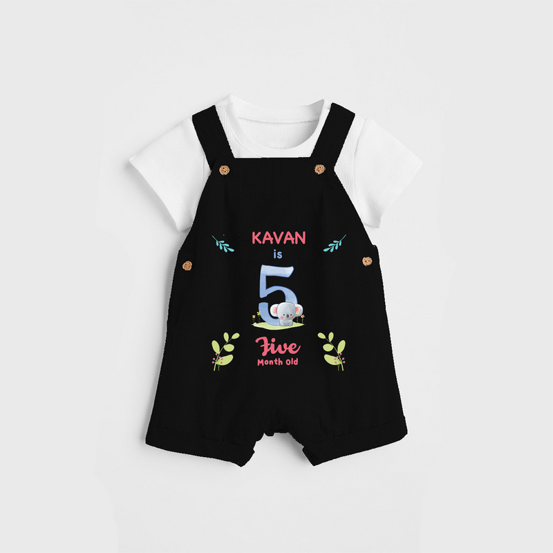 Celebrate The 5th Month Birthday Custom Dungaree set, Personalized with your little one's name - BLACK - 0 - 5 Months Old (Chest 17")