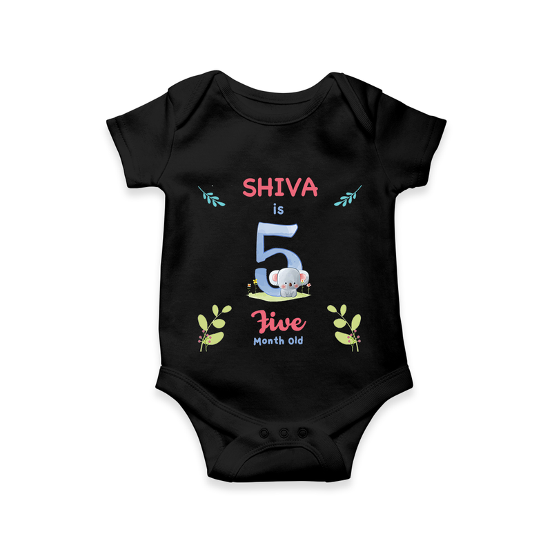 5 Month Milestone Baby Bodysuit Outfit | Personalized Romper/Onesie | Perfect for Photoshoots - BLACK - New Born (Chest 14")