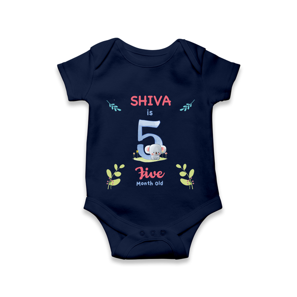 5 Month Milestone Baby Bodysuit Outfit | Personalized Romper/Onesie | Perfect for Photoshoots - NAVY BLUE - New Born (Chest 14")