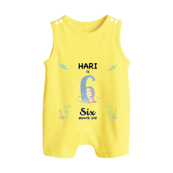 6 Month Milestone Baby Romper Suit/ Sleeveless Romper Outfit | Personalized Romper Suit/ Sleeveless Romper | Perfect for Photoshoots - PASTEL YELLOW - 0 - 5 Months Old (Chest 18")