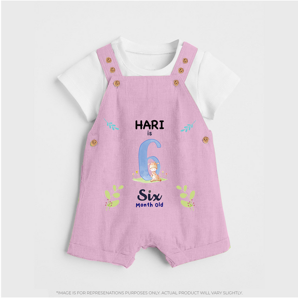 6 Month Milestone Baby Dungaree Set Outfit | Personalized Dungaree Set | Perfect for Photoshoots - BABY PINK - 0 - 5 Months Old (Chest 18")