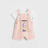 Celebrate The 6th Month Birthday Custom Dungaree set, Personalized with your little one's name - PEACH - 0 - 5 Months Old (Chest 17")