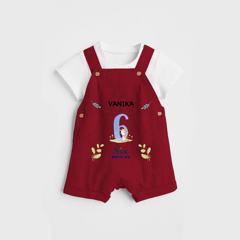 Celebrate The 6th Month Birthday Custom Dungaree set, Personalized with your little one's name - RED - 0 - 5 Months Old (Chest 17")