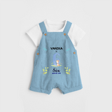 Celebrate The 6th Month Birthday Custom Dungaree set, Personalized with your little one's name - SKY BLUE - 0 - 5 Months Old (Chest 17")